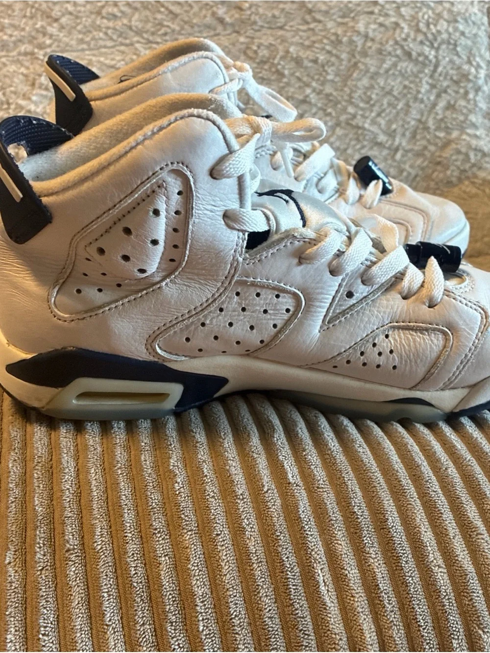 Jordan White and Navy High-Top Basketball Sneakers